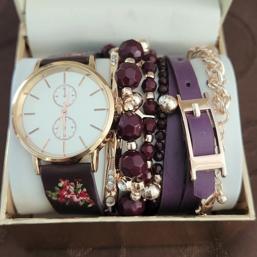 Jessica Carlyle Watch & Bracelet Set - Purple and Gold